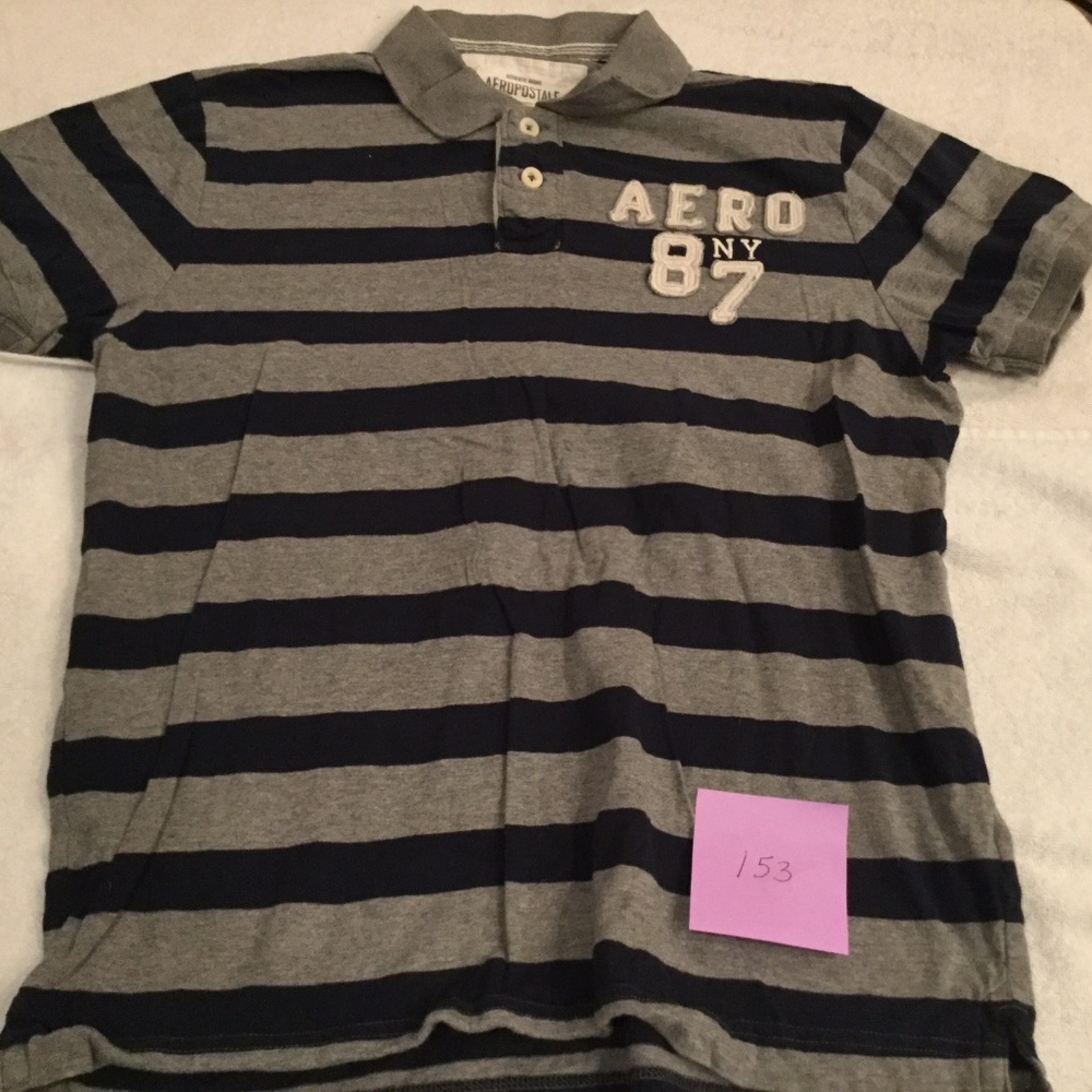 Aeropostale Gray Navy Blue Striped Polo Shirt - Size Large - Excellent Condition